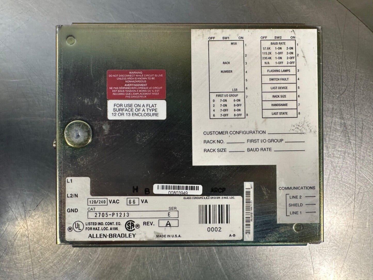 Allen Bradley RediPanel 2705-P12J3 Ser E  (2D-07)