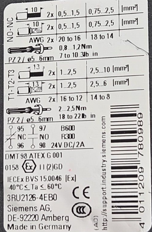 Siemens 3RU2126-4EB0 Sirius Overload Relay  (BIN2.3.3)