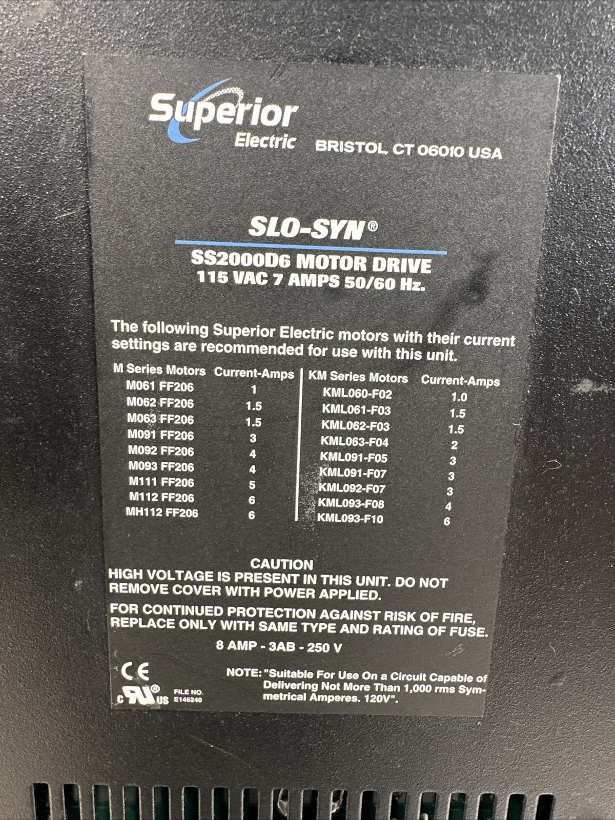 Superior Electric Slo-Syn SS2000D6 Stepper Motor Drive Driver (BIN-1.4.2)