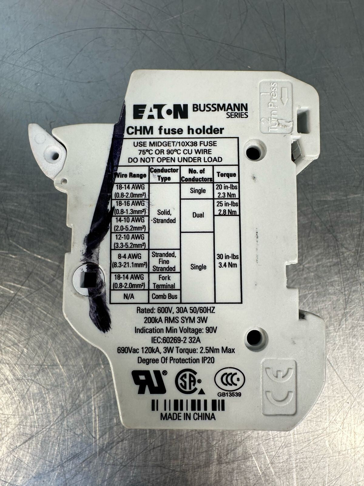 Eaton Bussmann CHM 32A 600V 3 Poles Fuse Holder  CHM32A         (7.3.5)