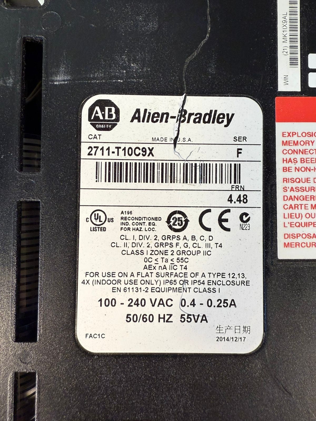 Allen Bradley 2711-T10C9X /F PANELVIEW 1000 FRN 4.48 100-240VAC (10.5.2)