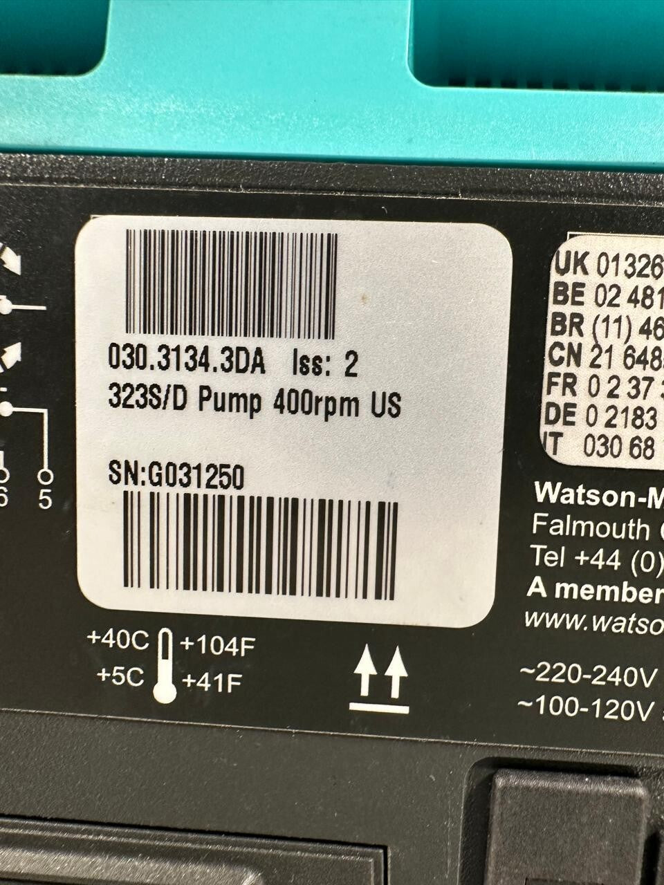 Watson Marlow 323 S/D pump 400rpm 030.3134.3DA                    (12.4.8)