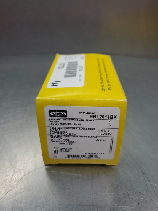 Hubbell HBL2611BM Twist-Lock Plug, 30A, 125V, 2-Pole.                      4D-41
