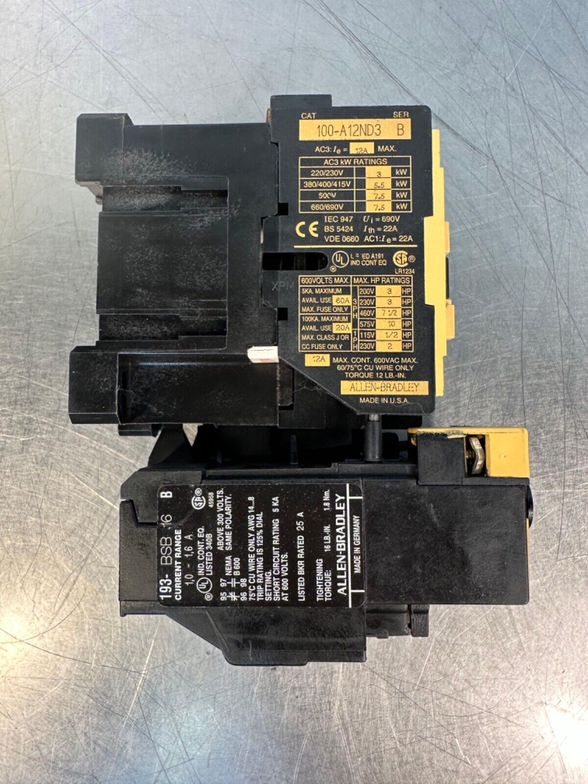 Allen Bradley 100-A12ND3 /B Comtactor  and 193-BSB 16 /B Relay (4B-31)