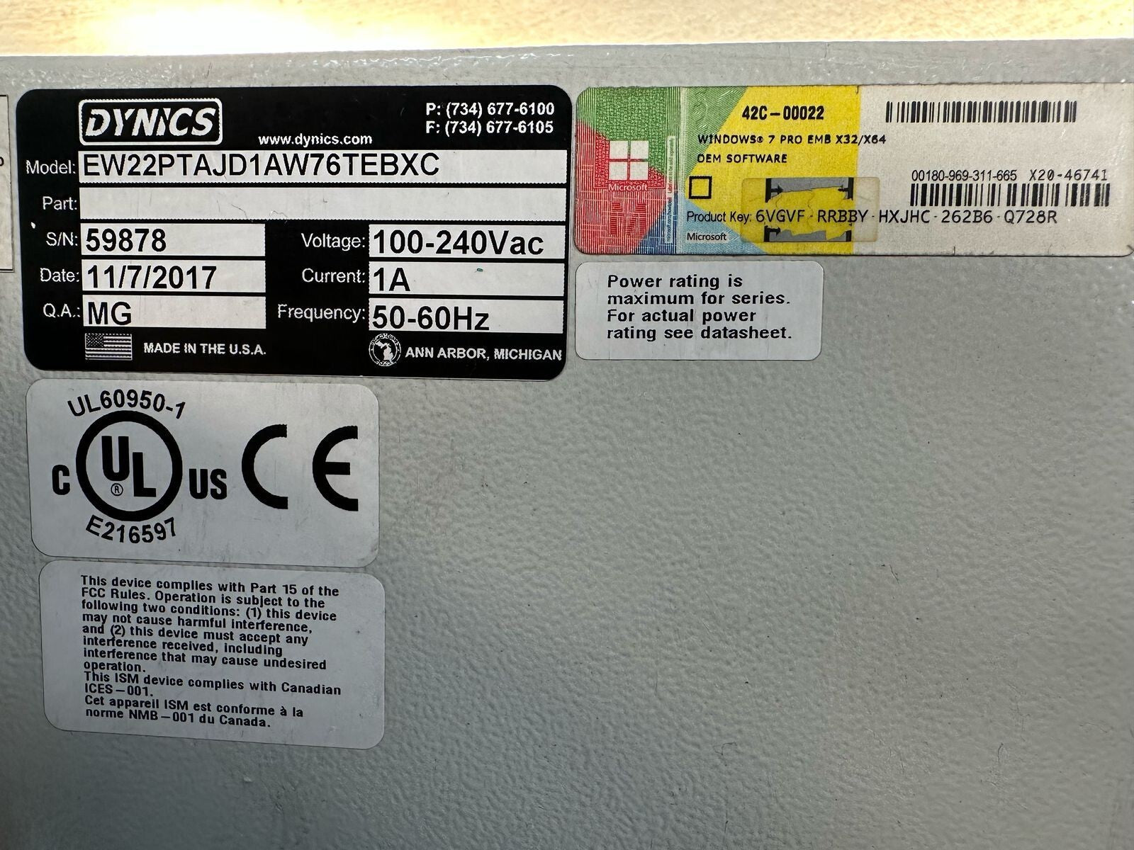 Dynics EW22PTAJD1AW76TEBXC 100-240VAC 50-60Hz 1A                         (5.6.4)