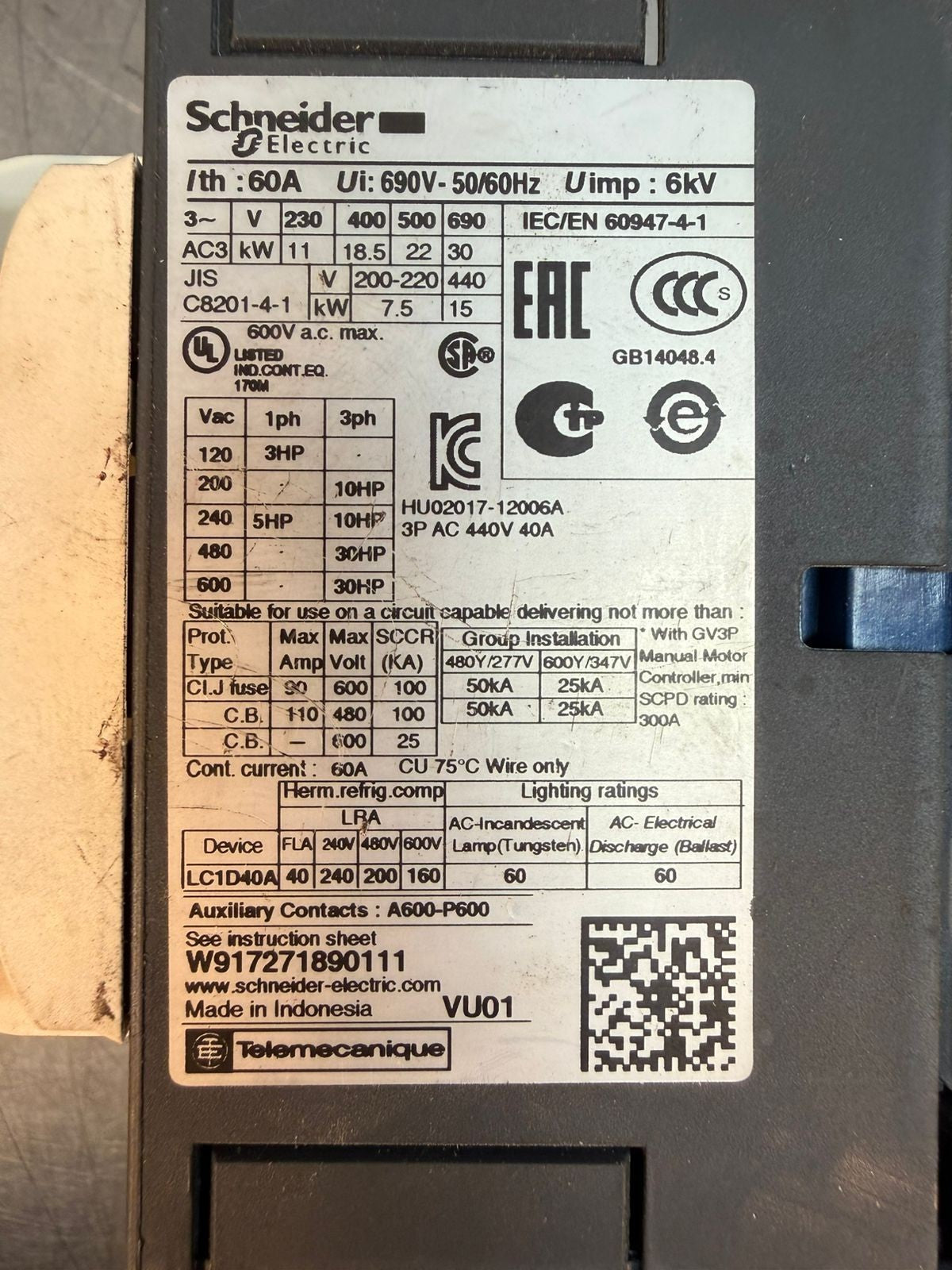 Schneider Electric LC1D40A Contactor                               (5.3.3)
