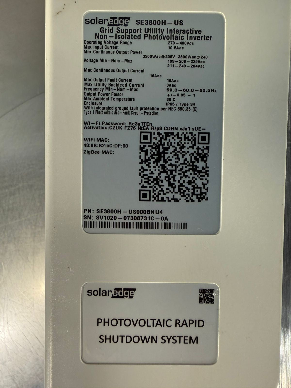 SolarEdge Se3800H-US / DCD-1PH-US-S6H-F / SE3800H-US000BNU4   (3.3.1)