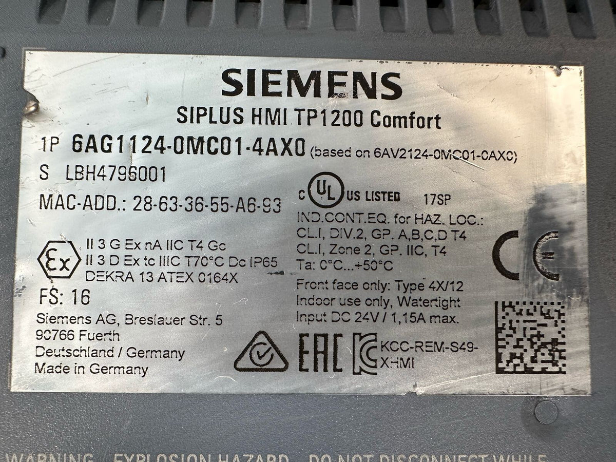 Siemens 6AG1124-0MC01-4AX0 SIPLUS HMI TP1200 Comfort                (7.3.3)