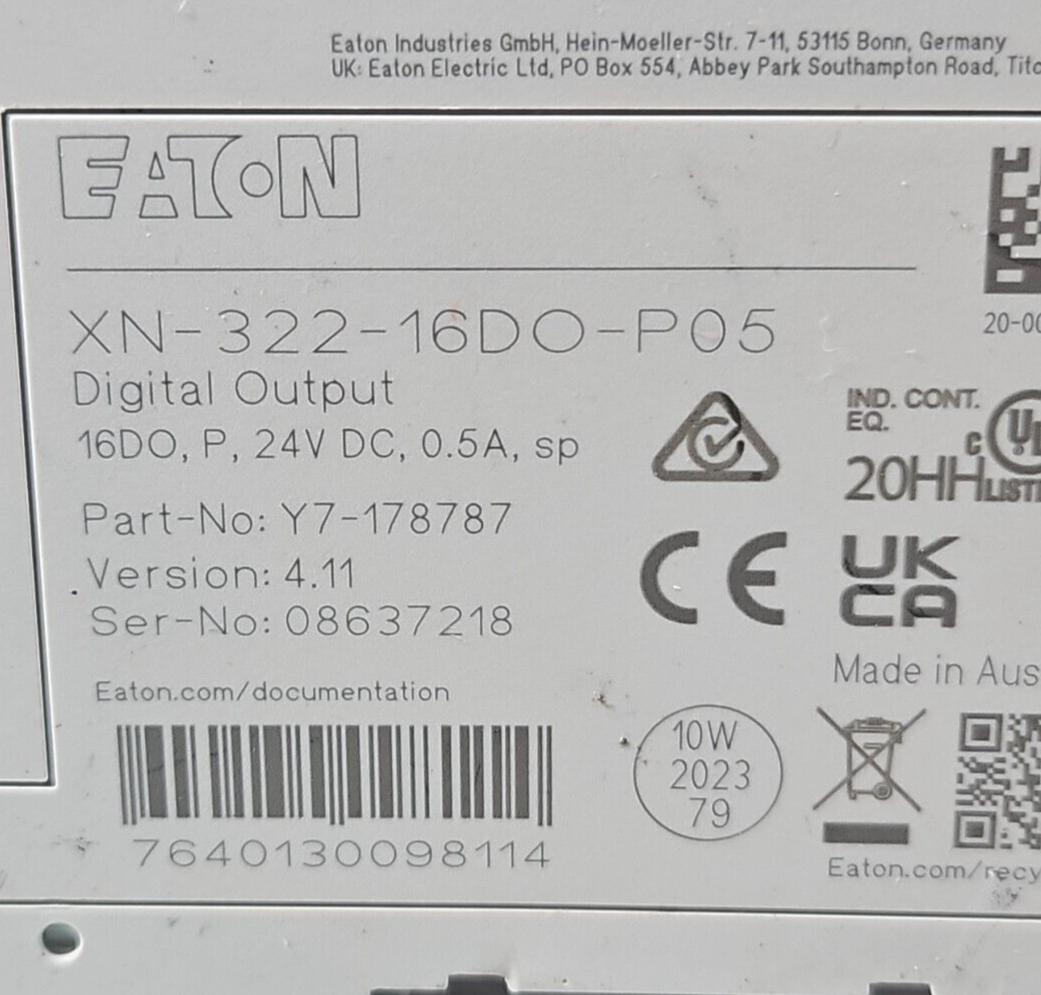 Eaton XN-322-16DO-P05 Digital output module for XN300                   (BIN412)
