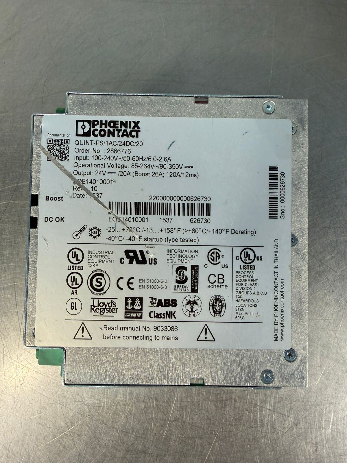 Phoenix Contact Quint-PS/1AC/24DC/20 2866776 Power Supp. 24V 20A   (4.5.1)