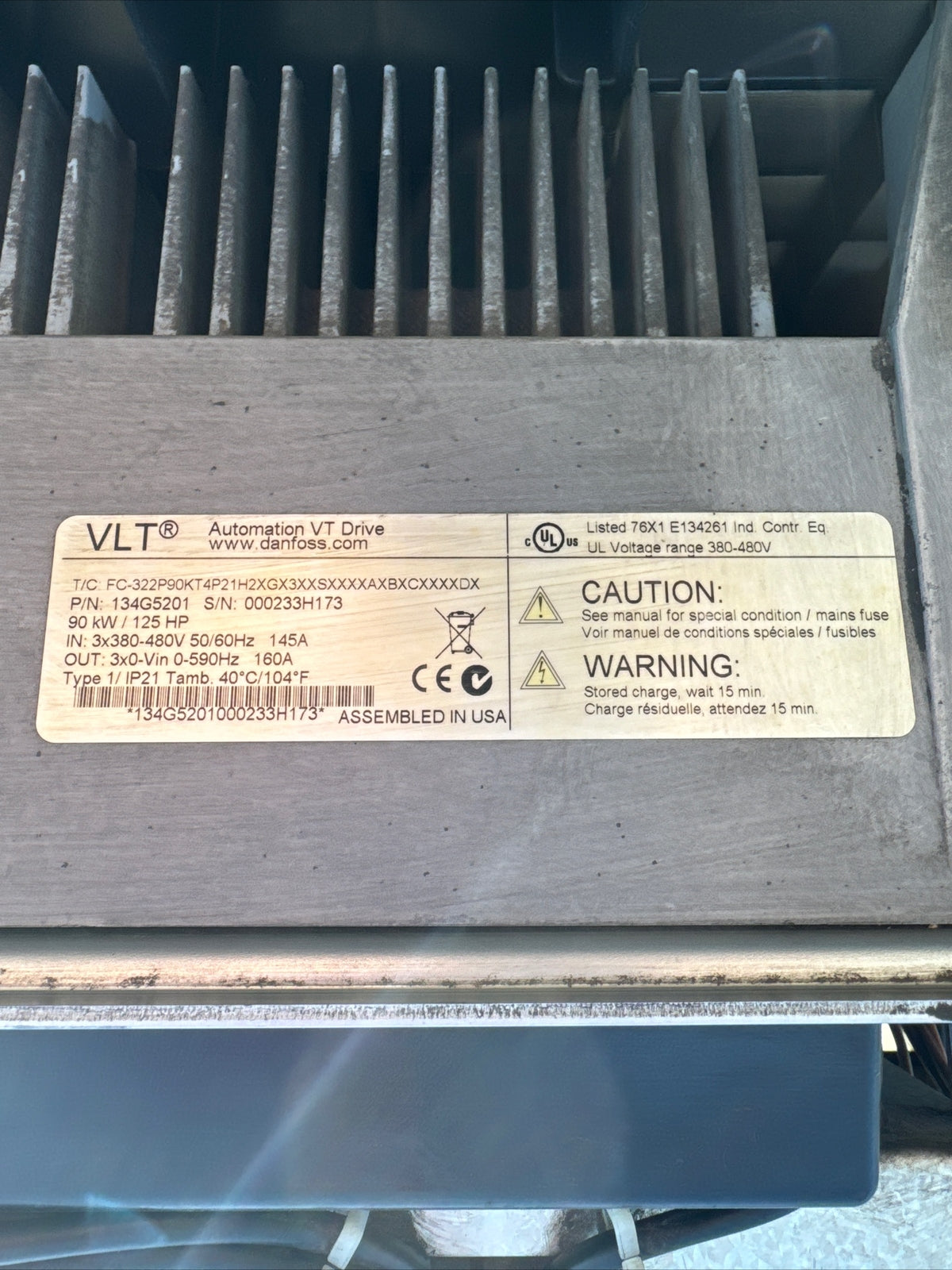 Tested Danfoss VLT 134G5201 Refrigeration Drive 90kW/125HP            (BIN1.5.6)
