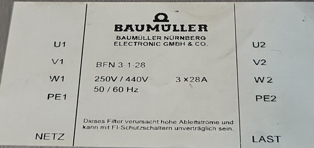 Baumuller BFN3-1-28 Servo Line Filter                                    loc4C15
