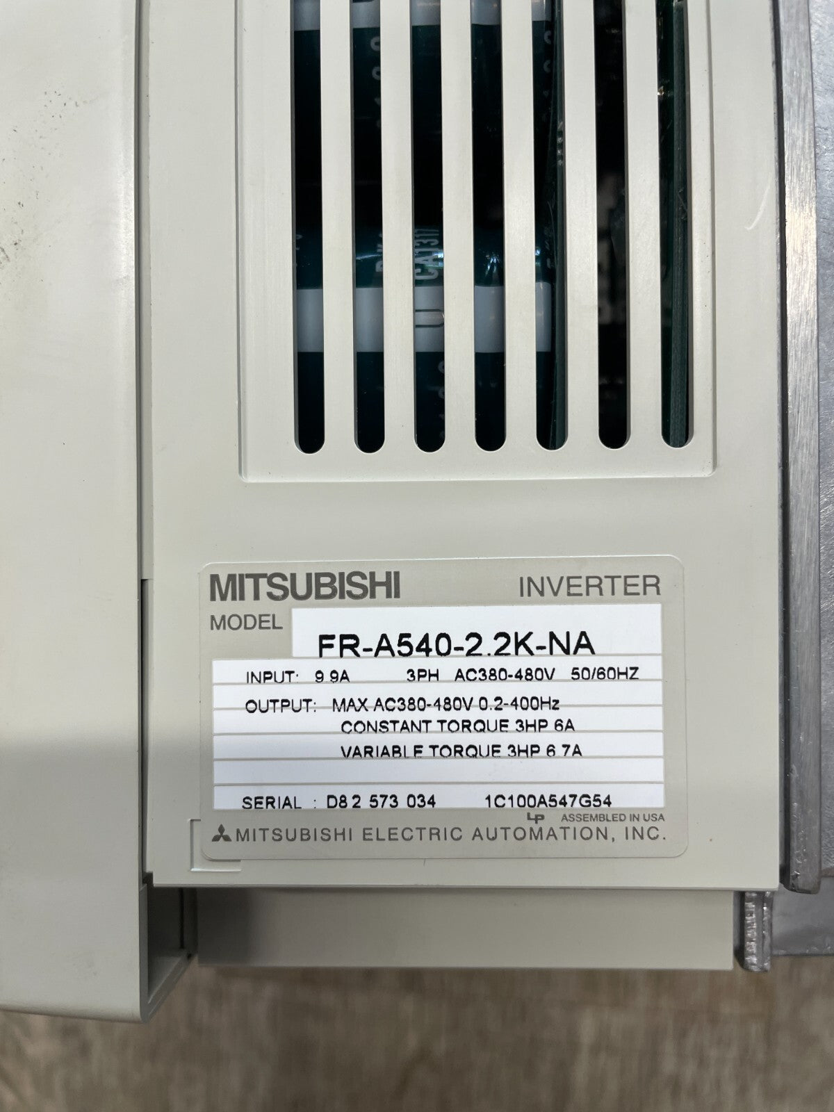 FR-A540-2.2K-NA Mitsubishi 6.7A 460V 3HP A500                                @2C