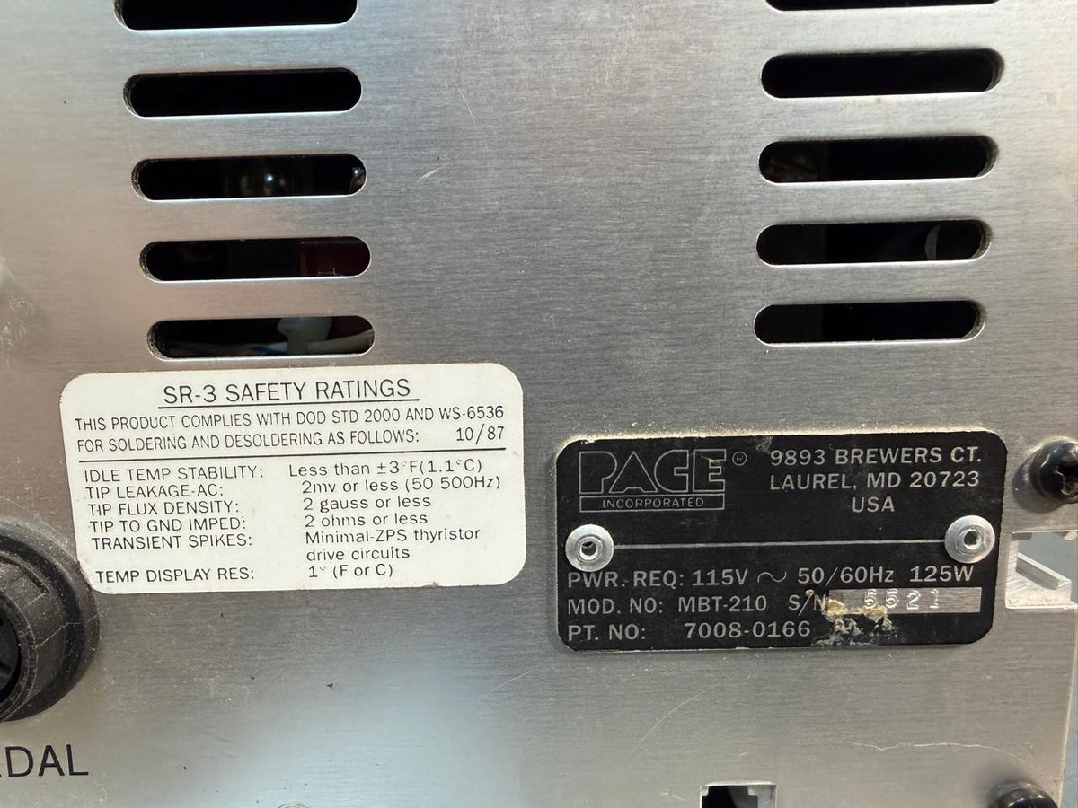 Pace MBT-210 Soldering  115V ~ 60/50hz 125W 7008-0166              (8.3.6)