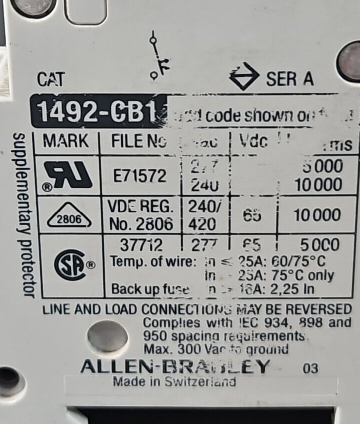 Allen-Bradley 1492-CB1 G010 Series B Circuit Breaker 1A                   loc4D3