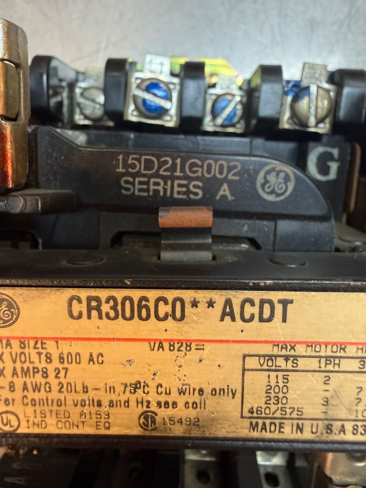 Ge CR306C0 Ser A Motor Starter 2-600VAC 27A 15D21G002 Coil              (3.1.3)