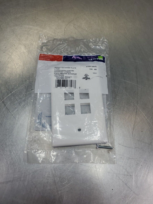 Leviton 41091-4WN White Midway Quickport 4-Port Wallplate.                 5E-30
