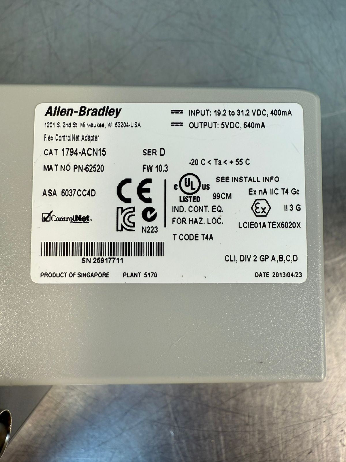 Allen Bradley 1794-ACN15 /D Flex ControlNet Adapter FW 10.3  e.a  (2.3.5)
