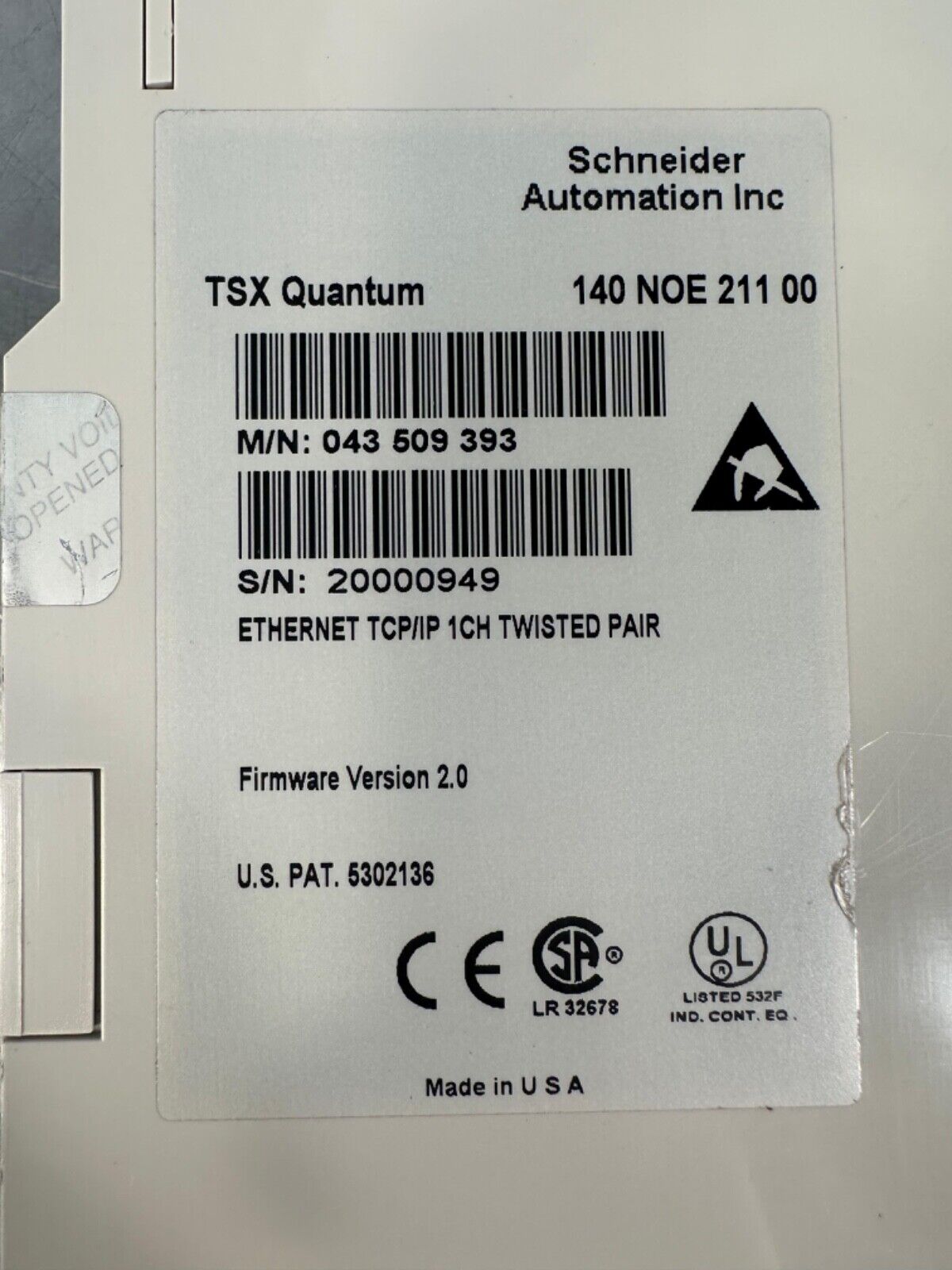 Schneider 140NOE21100 TSX Quantum Ethernet TCP/IP 1CH (3D-38)
