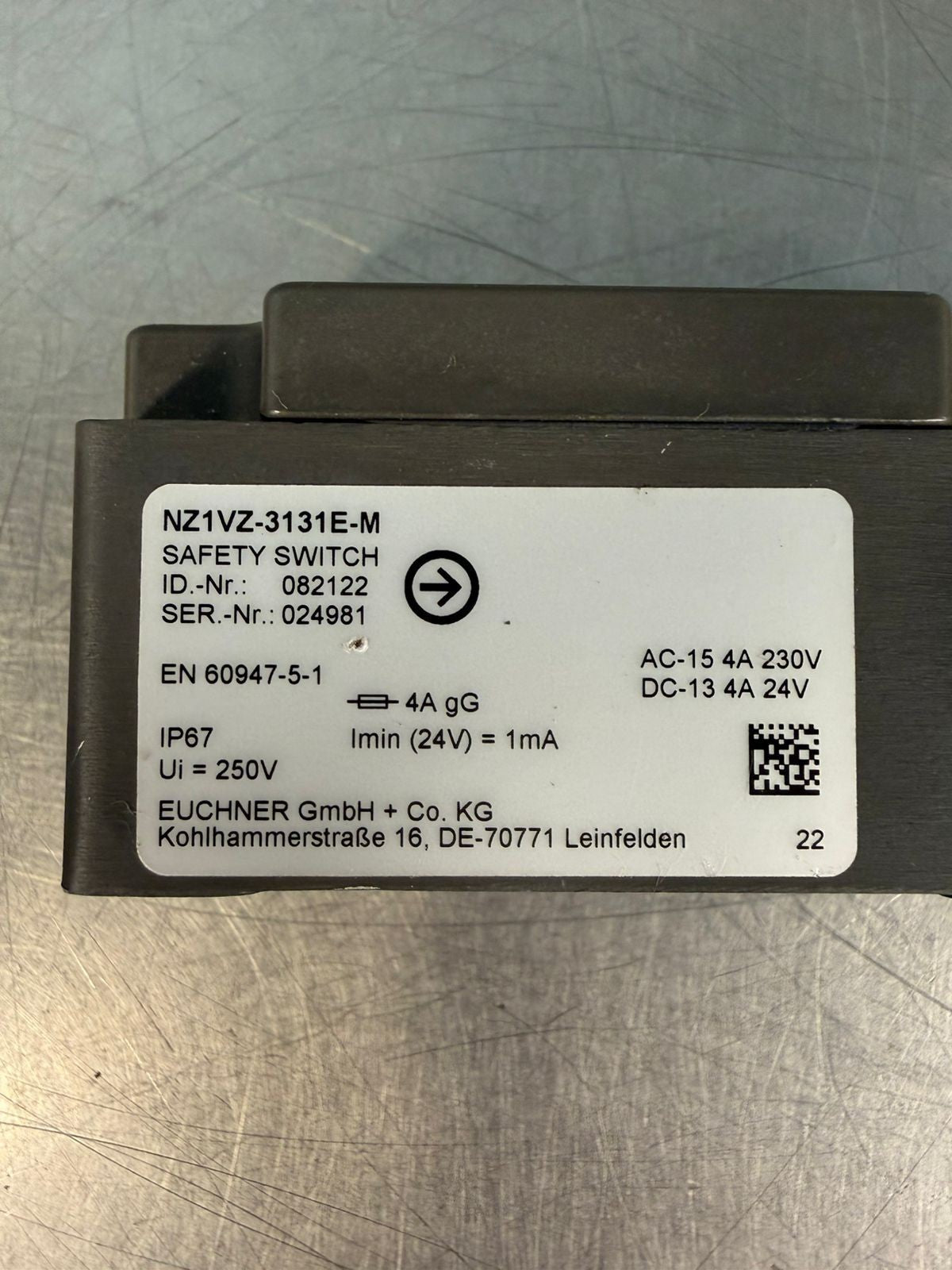 Euchner NZ1VZ-3131E-M Safety Switch 082122 Ac-15 4A 230V           (4.2.3)