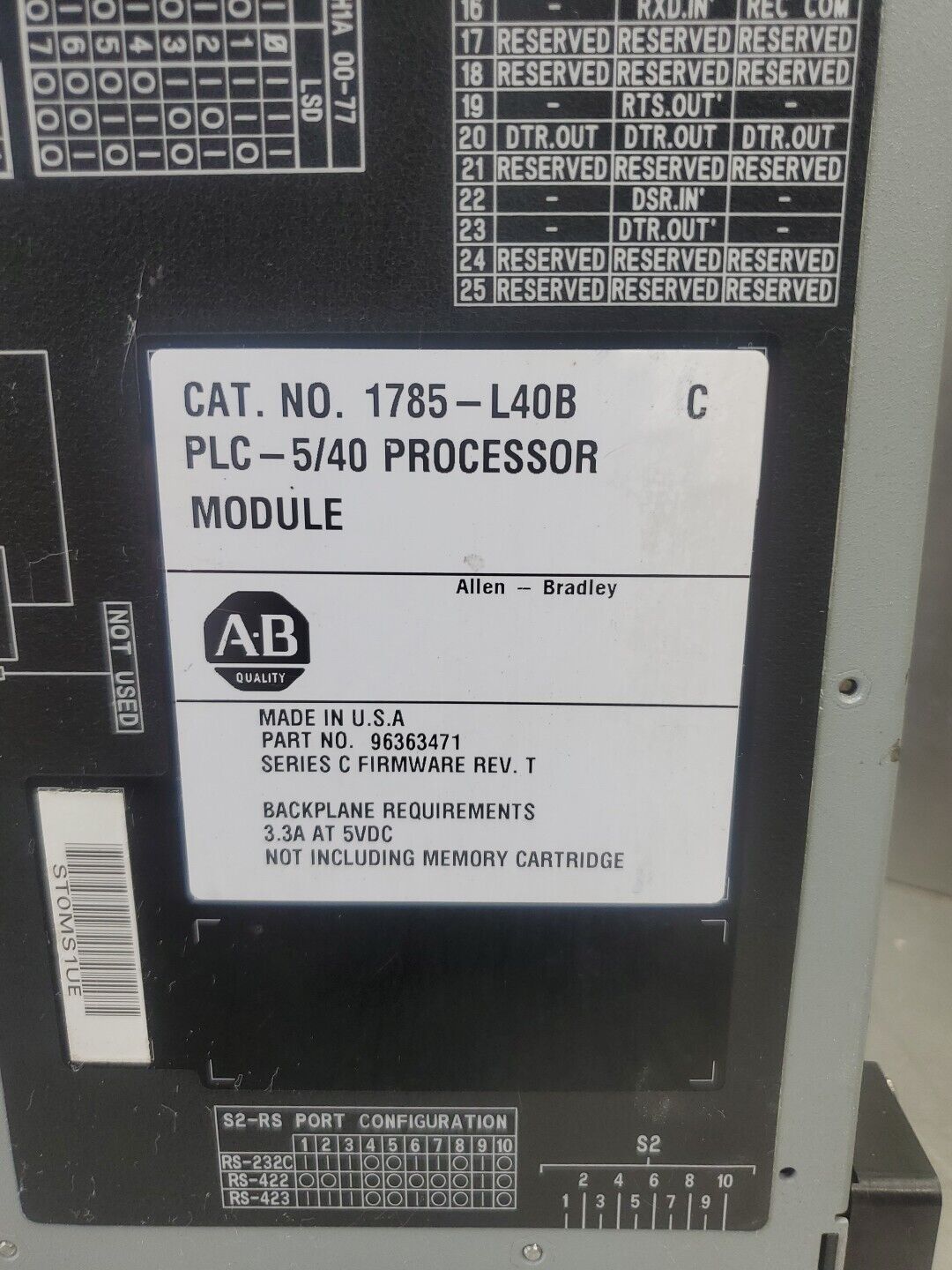 Allen Bradley 1785-L40B/C PLC-5/40 Processor Module, Firm.Rev T.           3D-41