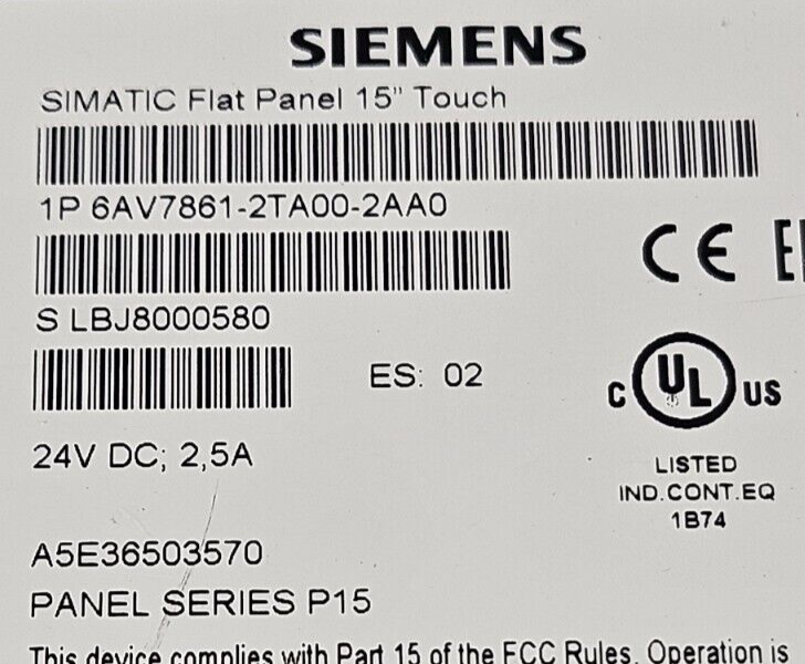 Siemens 1P  6AV7861-2TA00-2AA0 Simatic Flat Panel 15" Touch             (BIN754)