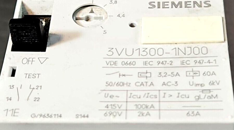 Siemens 3VU1300-1NJ00 50/60Hz 60Amp Circuit Breaker                      loc4A12