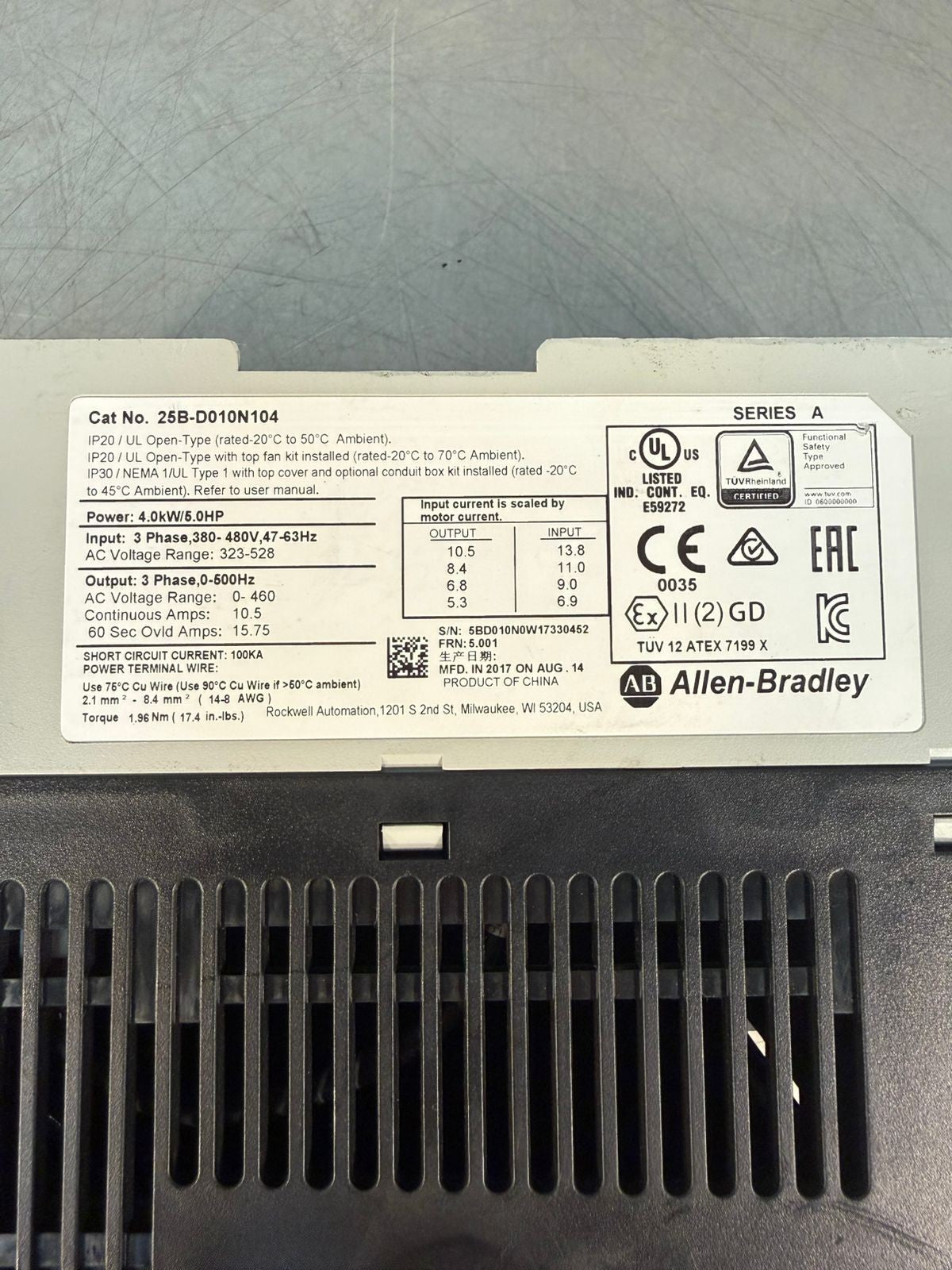 Allen Bradley 25B-D010N104 4.0Kw 5HP PowerFlex 525                 (9.3.1)