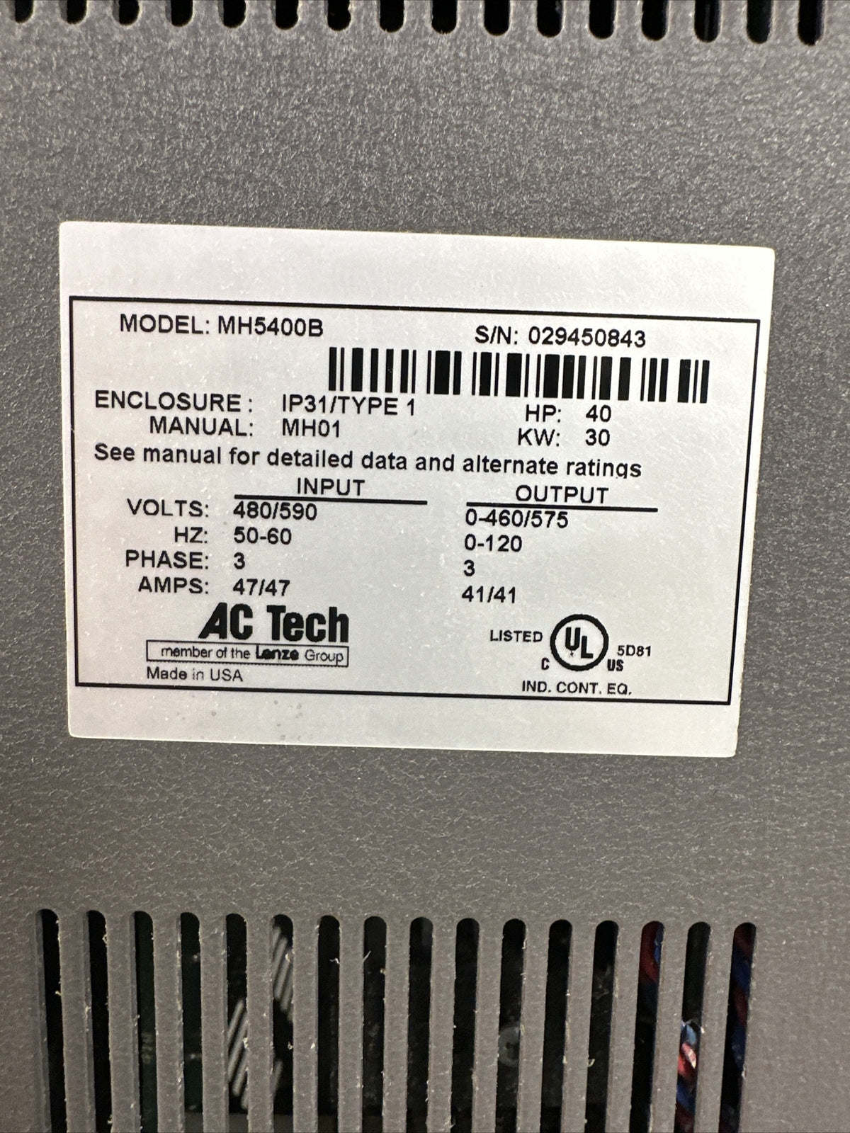 AC Tech Intelligent Drive MC Series   40HP  480/590V    MH5400B      (BIN-3.3.3)