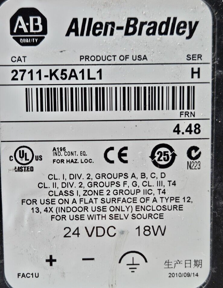 Allen Bradley 2711-K5A1L1  Ser H  PanelView 550                         (BIN534)