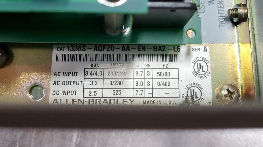 ALLEN-BRADLEY 1336 PLUS 1336S-BRF50-AA-EN-HA2-L6 Ser A Vector Drive.          1E