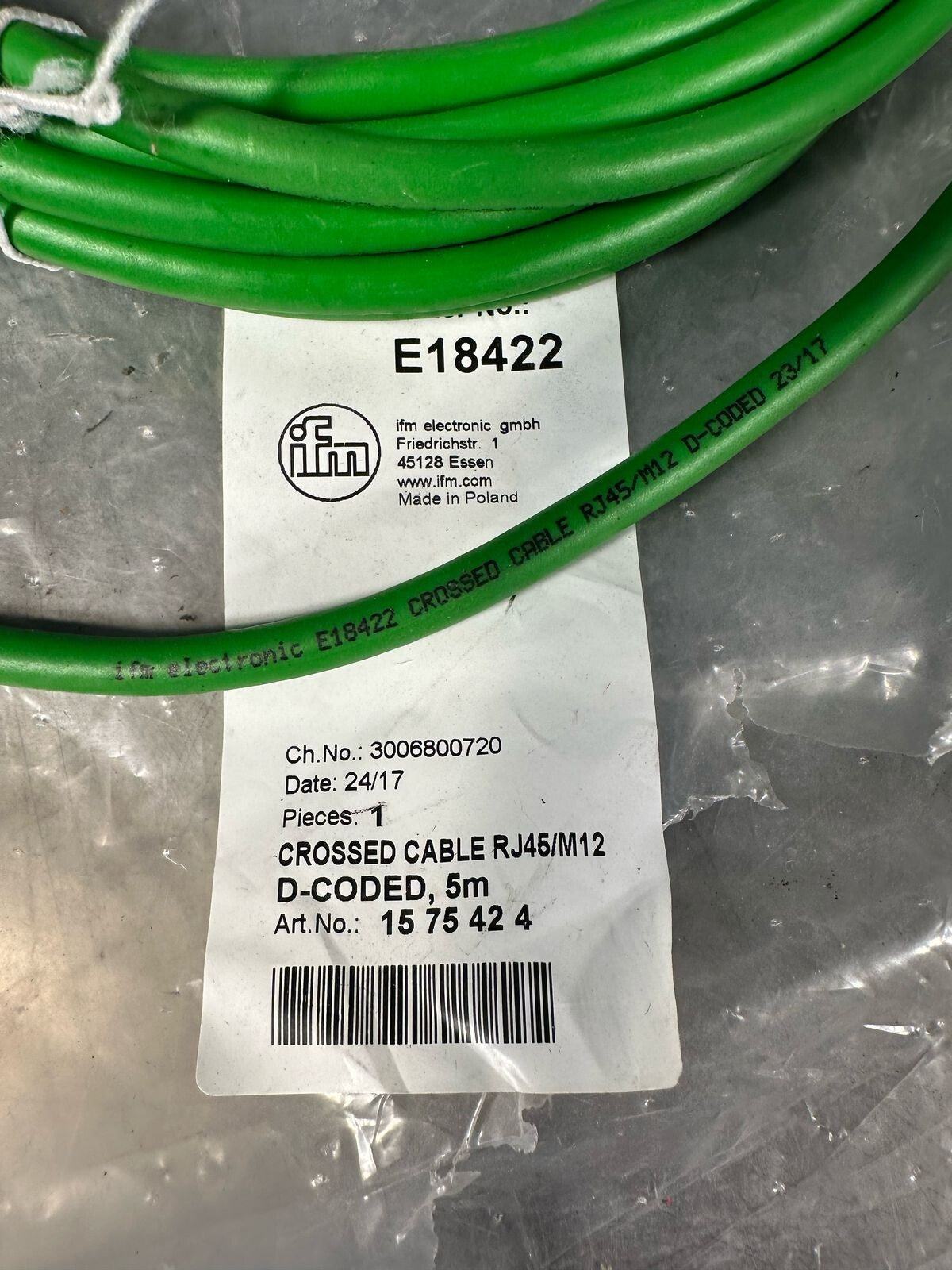 Ifm 1575424 Crossed Cable RJ45/M12 D-Coded 5m   E18422 NEW (5.3.5)