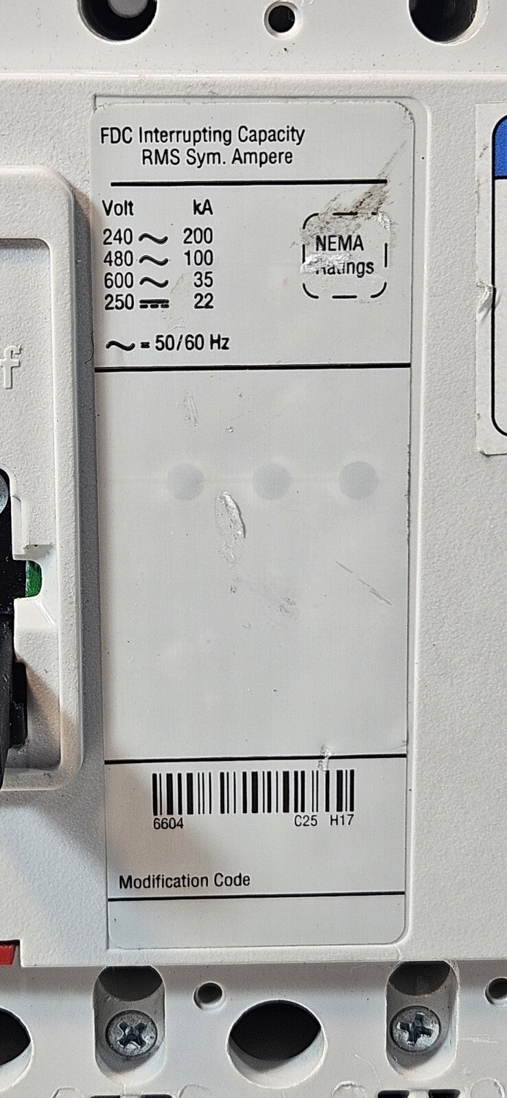 Eaton FDC 100K / FDC4020l 20A 600VAC 4 poles  Circuit Breaker           (BIN733)