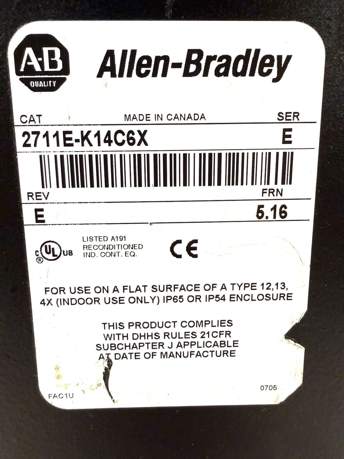 Allen Bradley 2711E-K14C6X /E Panelview 1400e Frn 5.16           (12.4.1)