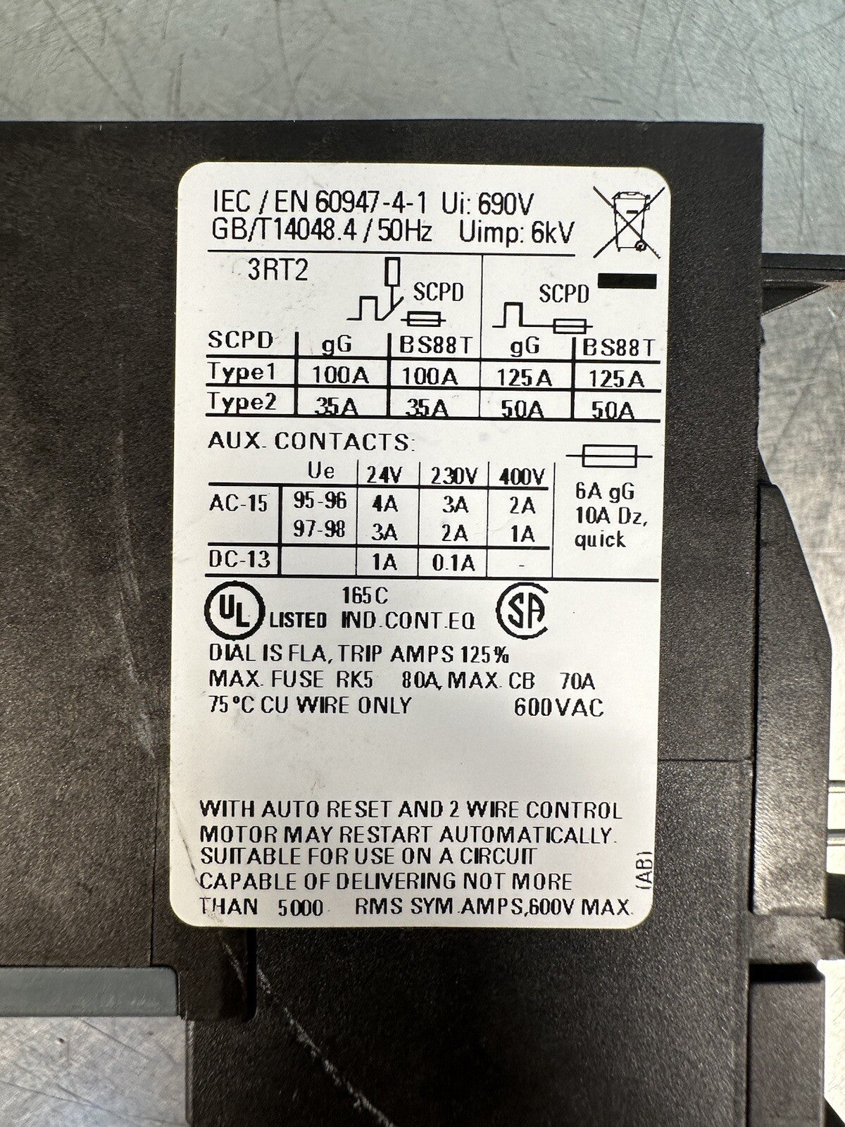 Siemens Sirius 3RU2126-4BB0 Thermal Overload Relay Module 3RU21264BB0(BIN-1.5.3)