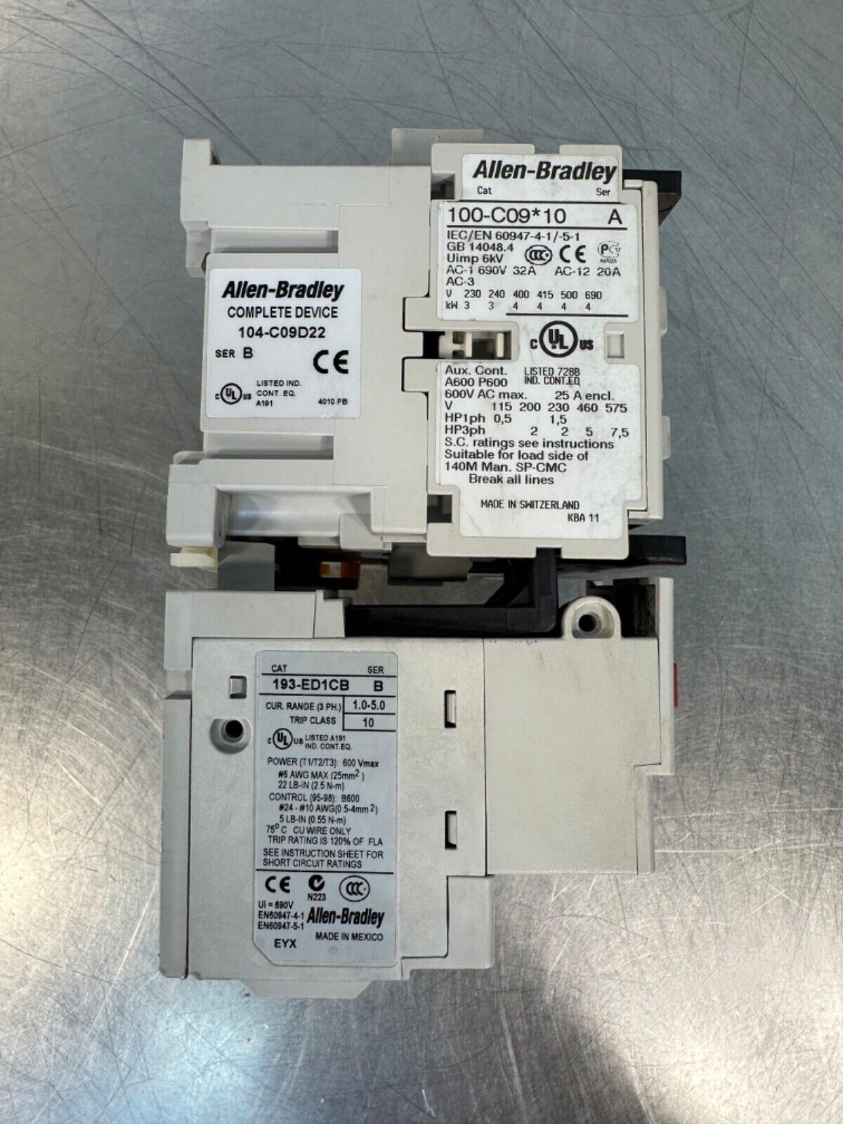 Allen-Bradley 104-C09D22 Reversing Contactor 100-C09*10 w/ 193ED1CB (4E-29