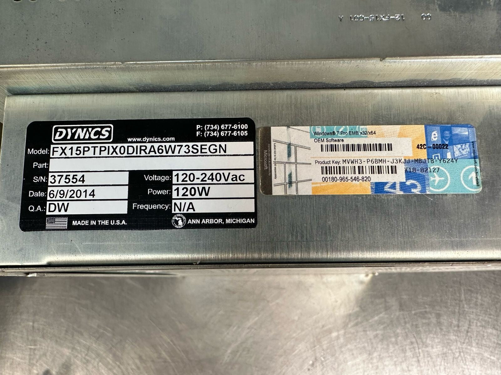 Dynics FX15PTPIX0DIRA6W73SEGN / 120-240Vac 120W  15” Touch Panel  (6.2.3)