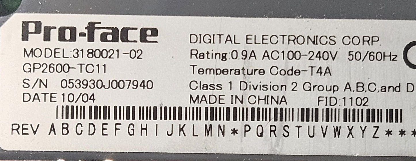 ProFace 3180021-02 GP2600-TC11 Touch Screen Operator Interface          (BIN535)