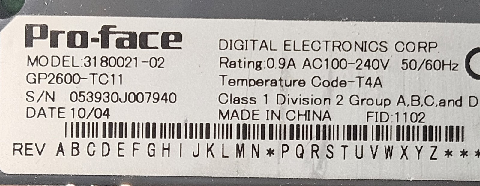 ProFace 3180021-02 GP2600-TC11 Touch Screen Operator Interface          (BIN535)