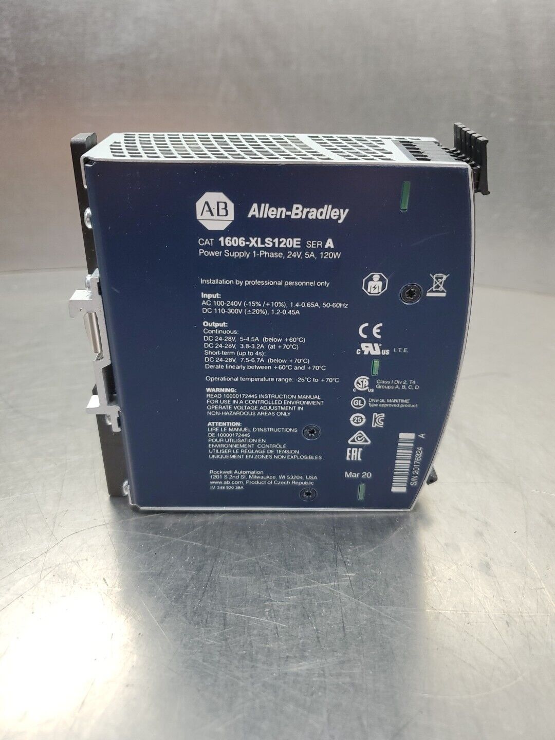 Allen-Bradley 1606-XLS120E Ser. A 24-28VDC Power Supply.                   4D-35