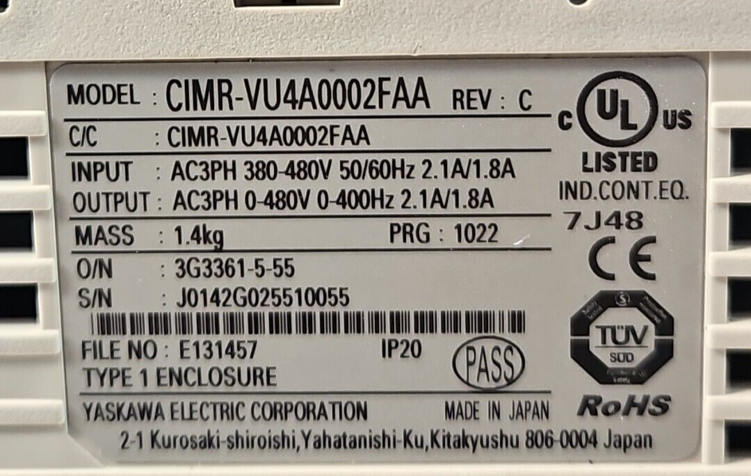 Yaskawa CIMR-VU4A0002FAA Vector Motor Drive V1000 Rev. C                (BIN412)