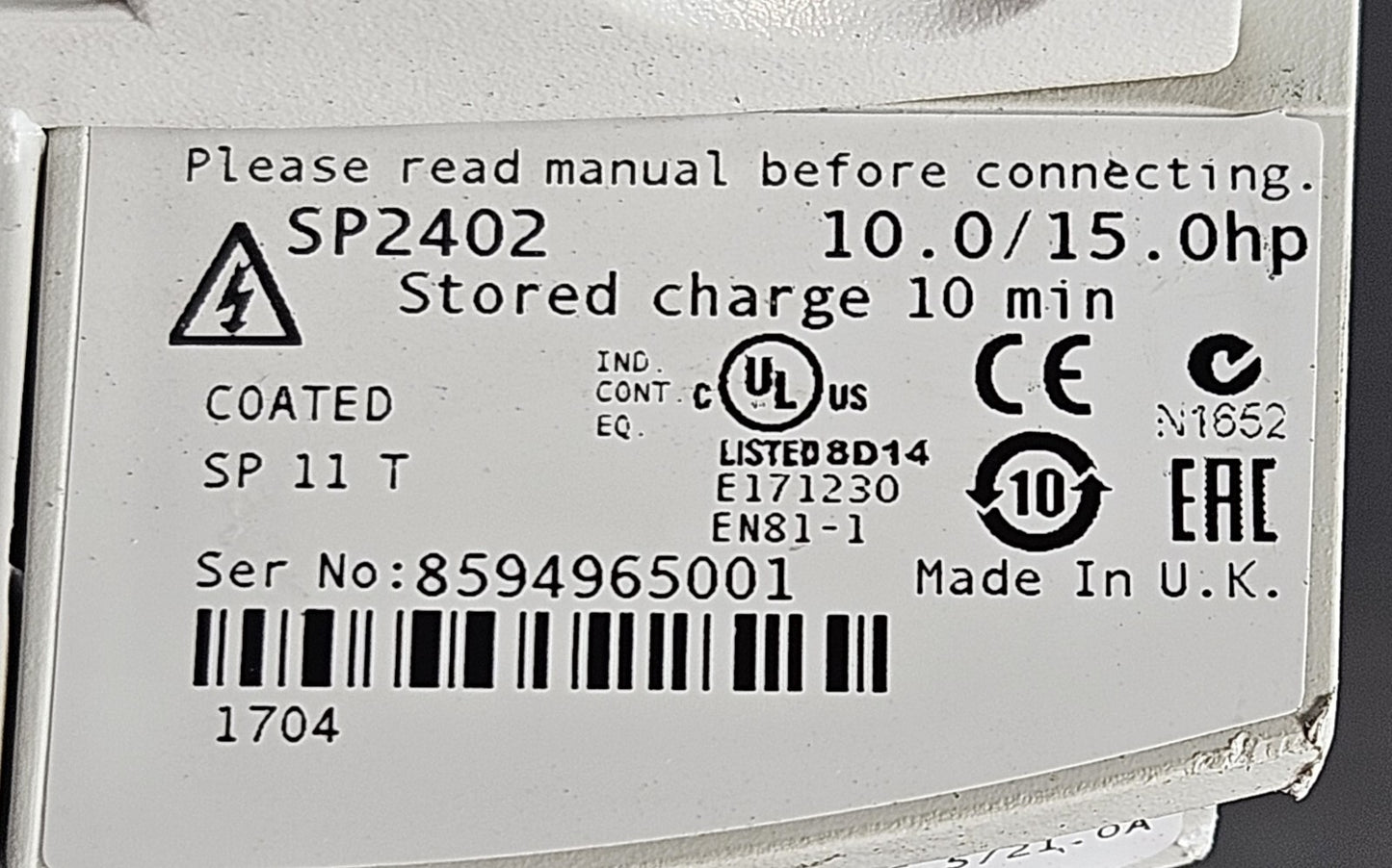 Emerson SP2402 Inverter 10.0/15.0 hp 380-480V  50-60Hz                  (BIN415)