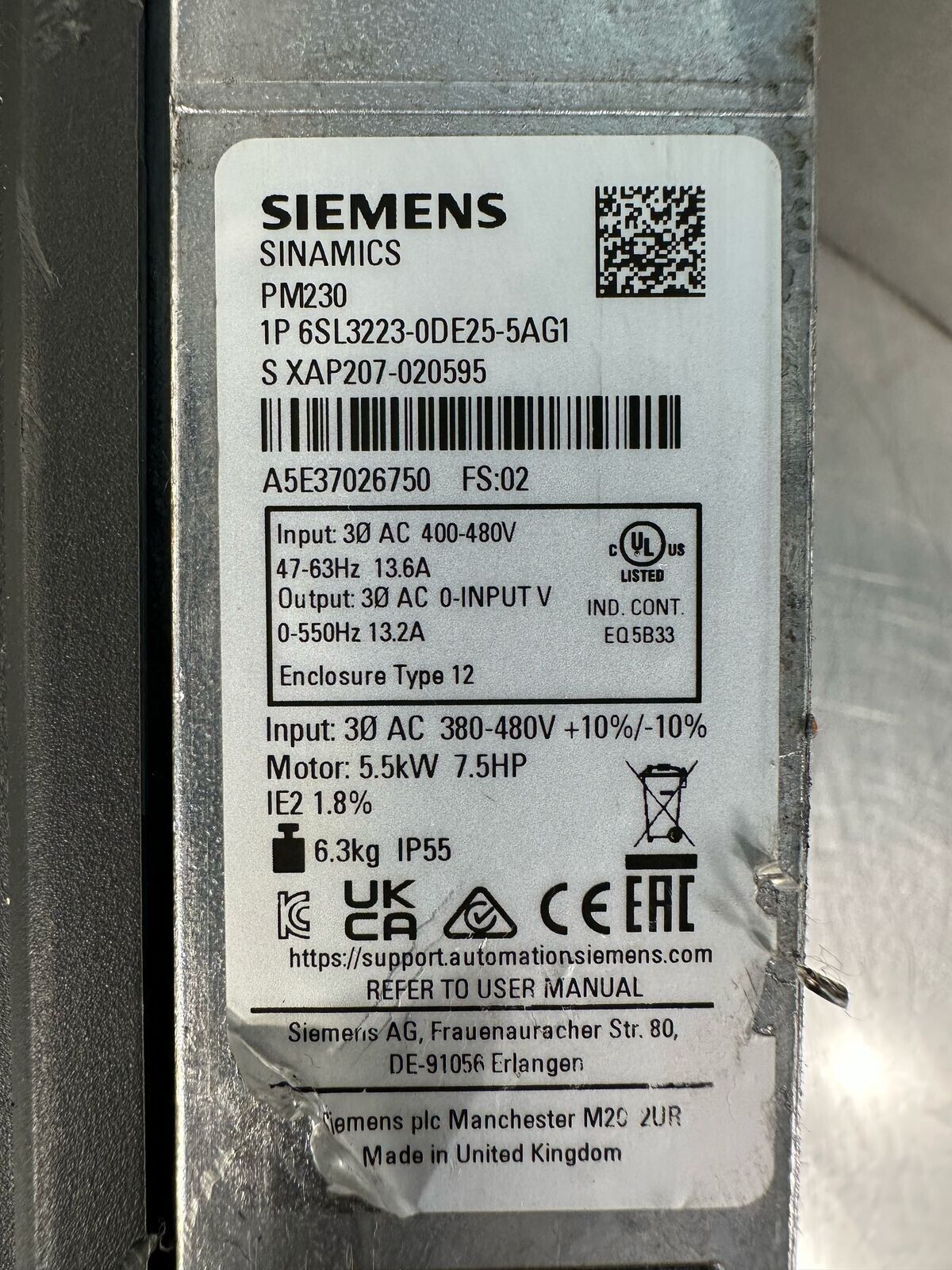 Siemens 6SL3223-0DE25-5AG1 Sinamics PM230                 (5.2.1)