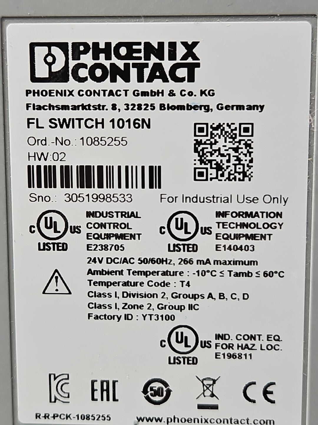 Phoenix Contact  FL SWITCH 1016N  Ethernet Switch                       (BIN433)