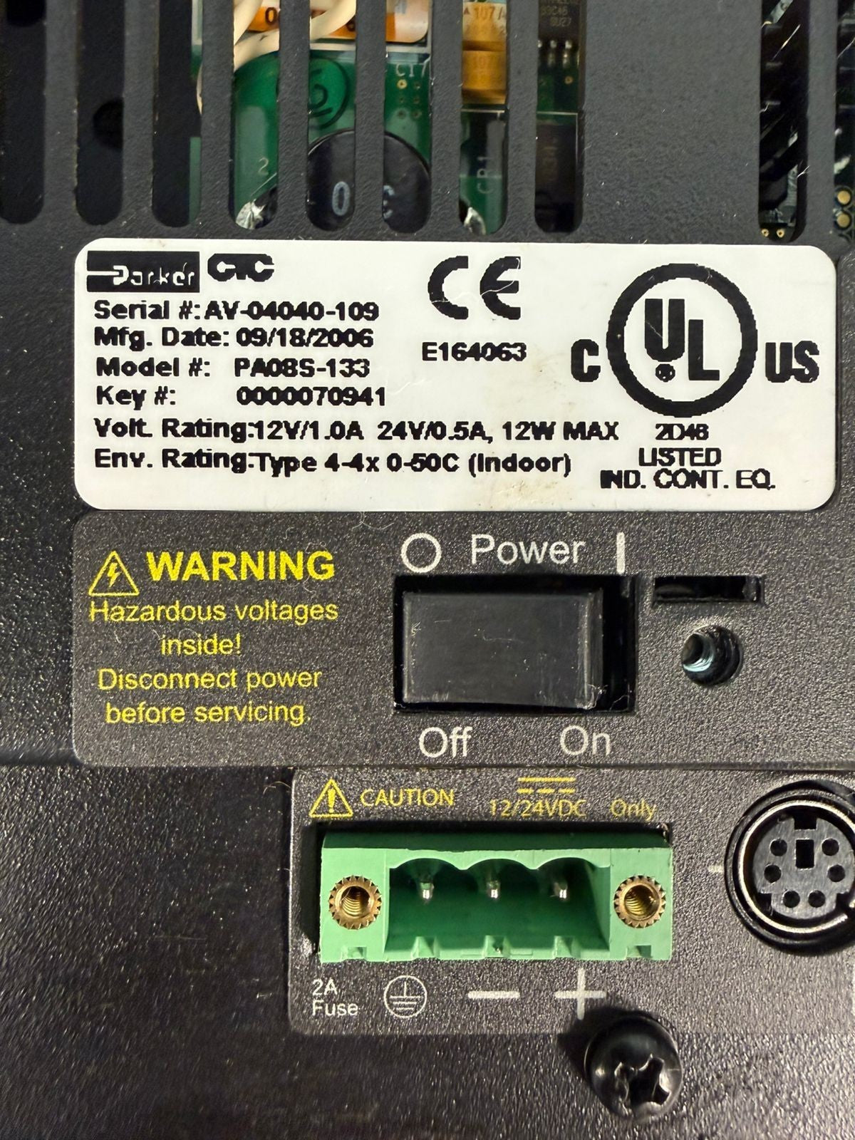 Ctc Parker  PA08S-133 Automation 12V/1.0A 24V/0.5A 12W Max         (5.5.2)