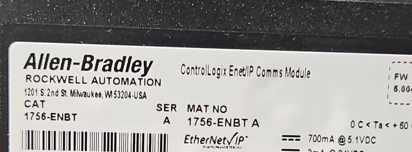 Allen Bradley 1756-ENBT Ser A ControlLogix Enet/IP Module                loc3D37