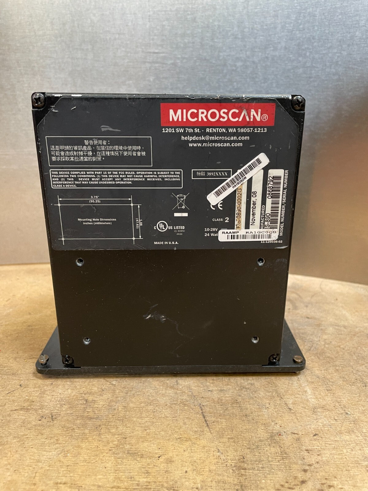 MICROSCAN FIS-0880-0002 Black 10-28 Volts DC BAR Code Scanner