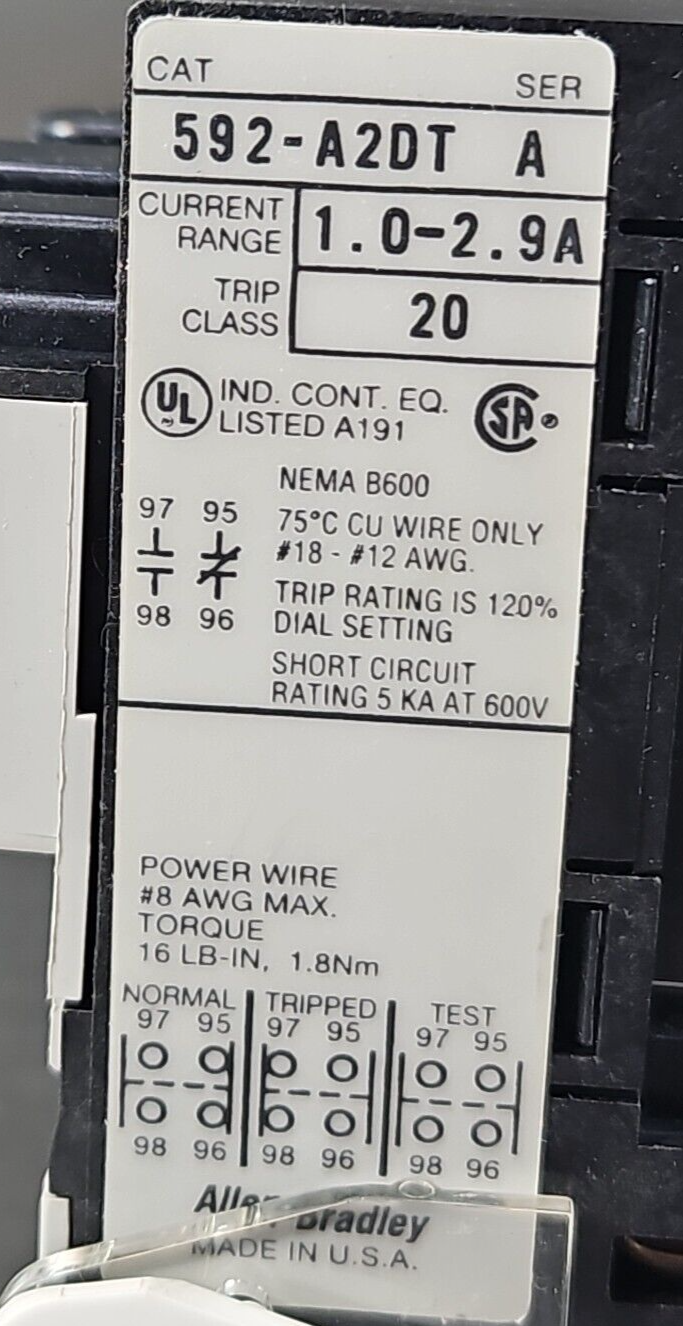 Allen Bradley 592-A2DT Overload Relay                                    loc4A11