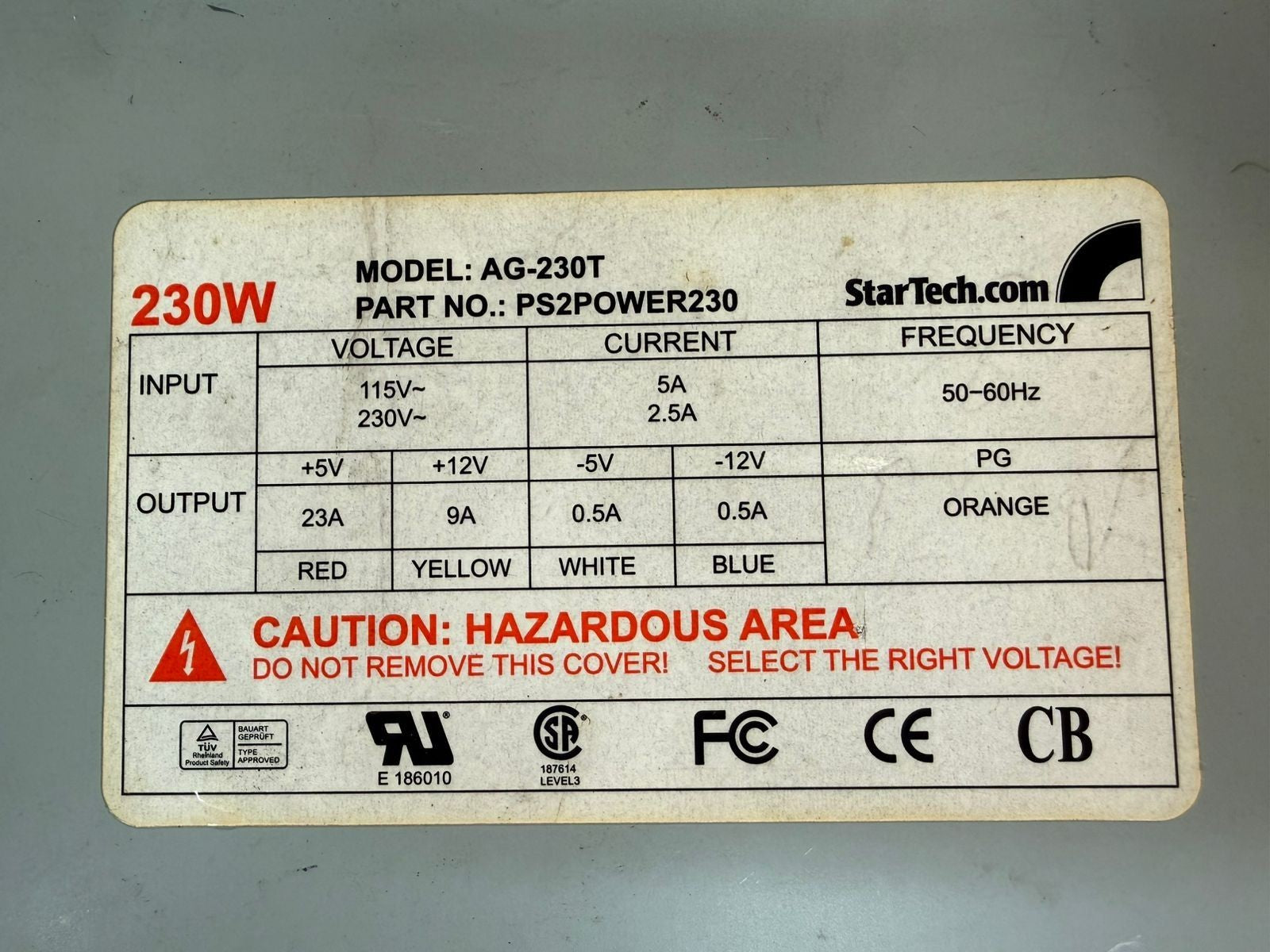 StarTech AG-230T Power Supply PS2POWER230                          (6.3.3)