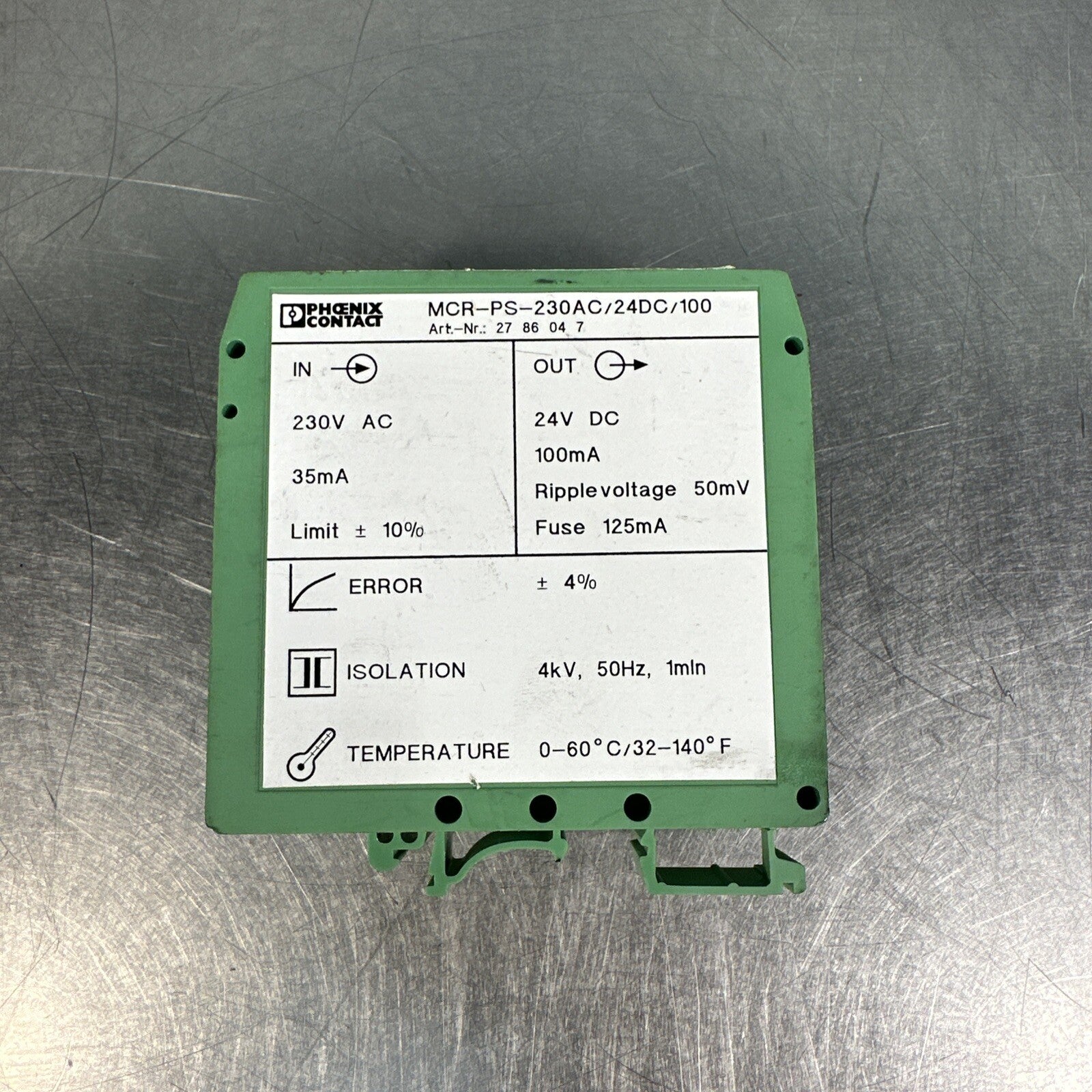 Phoenix Contact, MCR-PS-230AC/24DC/100 Power Supply, (BIN-1.5.5)